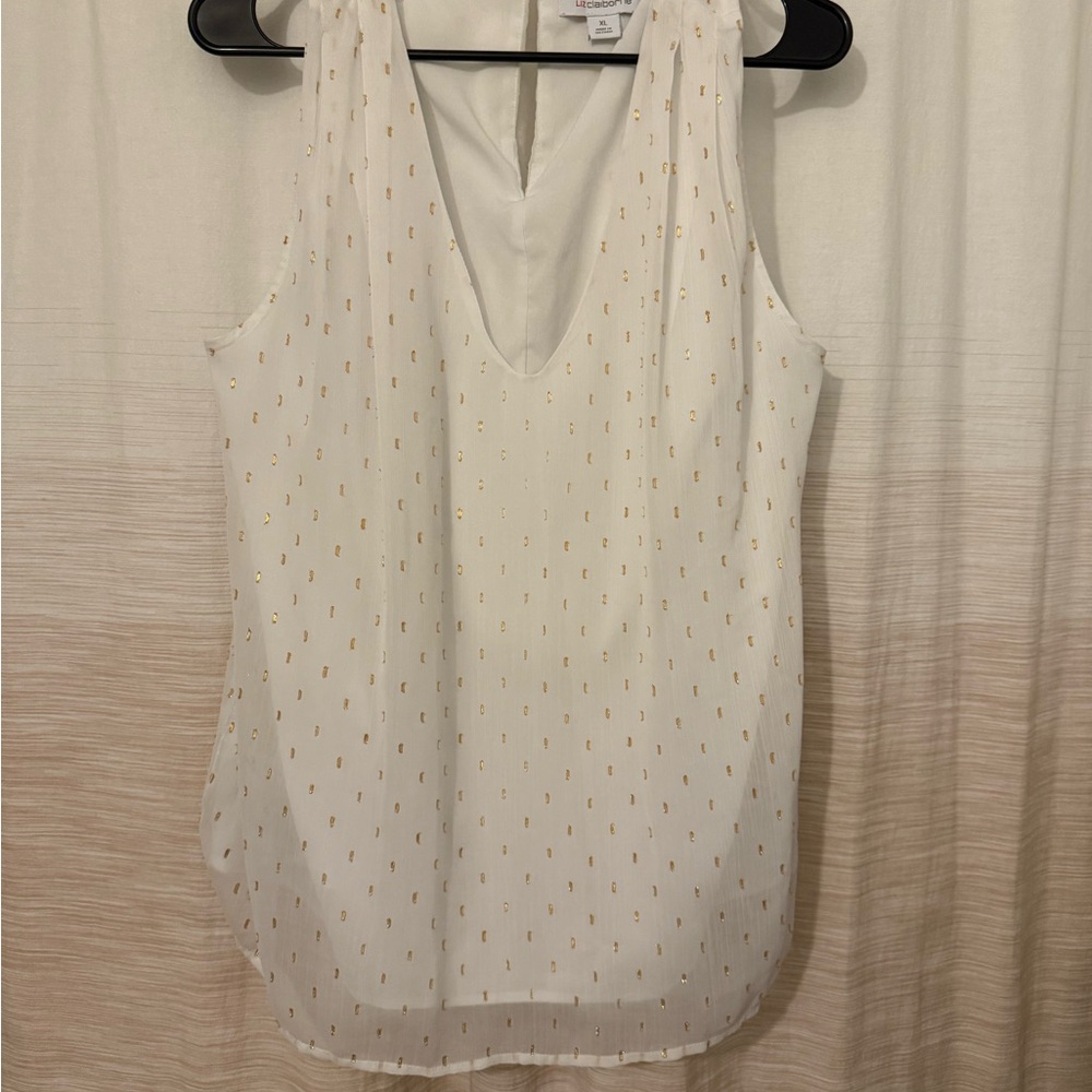 Liz Claiborne White Blouse with Gold Accents